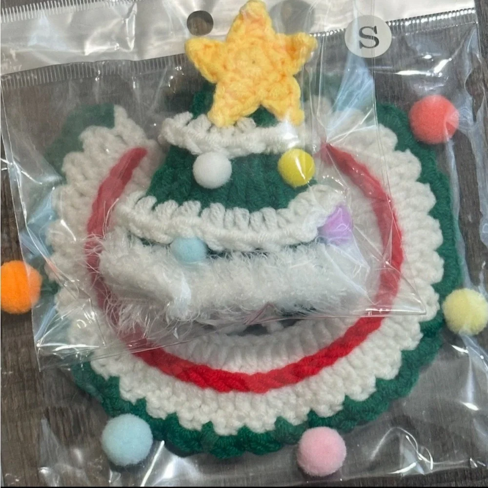 💞 New Festive Christmas Tree Cat & Dog Crocheted Costume Hat & Collar Set